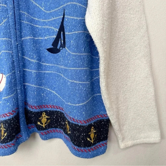 TANJAY Womens Medium Petite Sailboat Vintage Nautical Lady Embroidered Cardigan - Picture 7 of 16